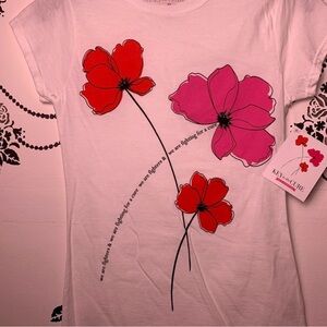 Carolina Herrera white Floral Graphic Tee with Red and Pink Flowers